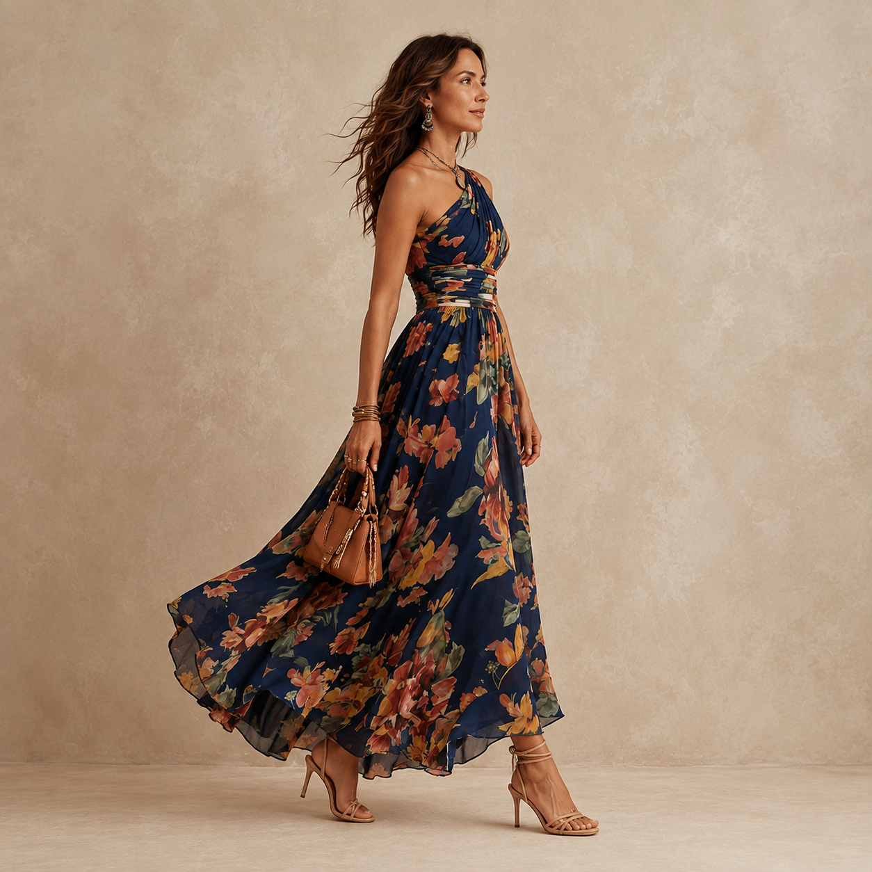 Celeste one-shoulder floral maxi detail