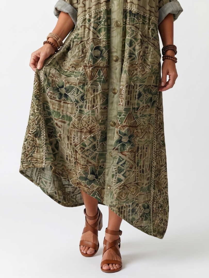 Aleta button front oversized pocket midi dress - Green detail