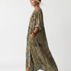 Aleta button front oversized pocket midi dress - Green detail