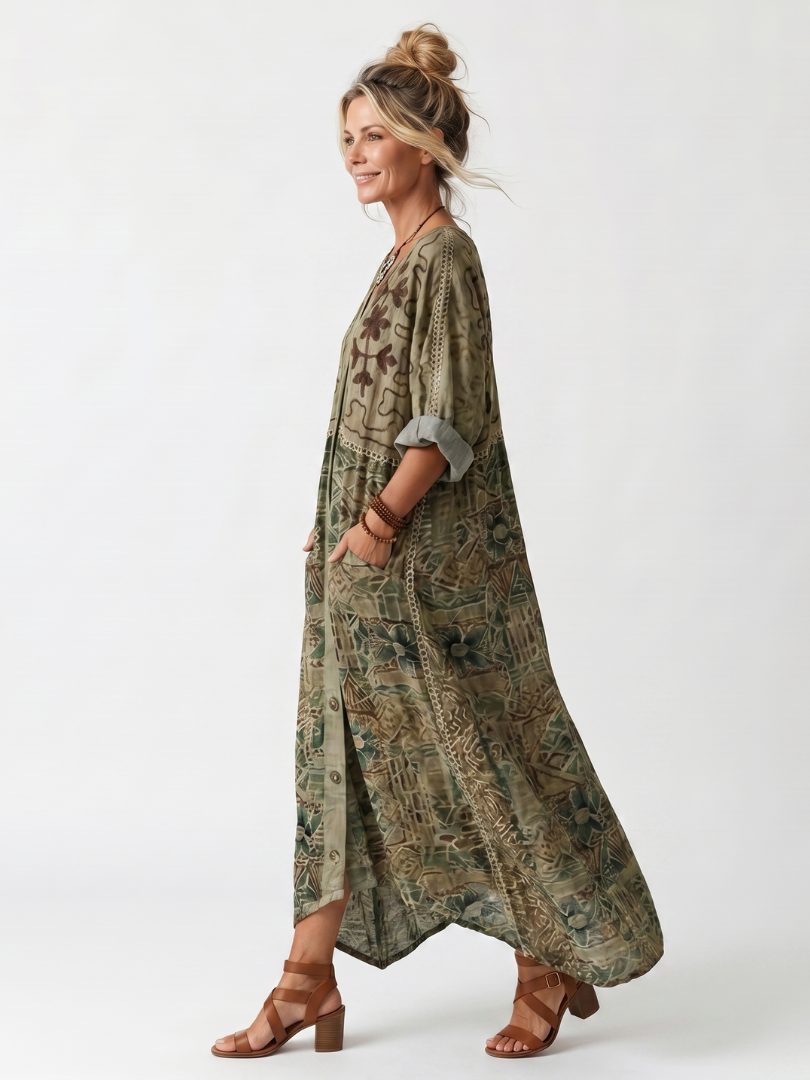 Aleta button front oversized pocket midi dress - Green detail
