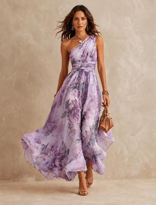 Celeste one-shoulder floral maxi - Lavender