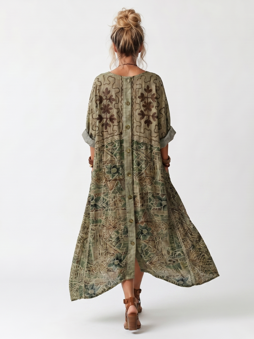 Aleta button front oversized pocket midi dress - Green detail