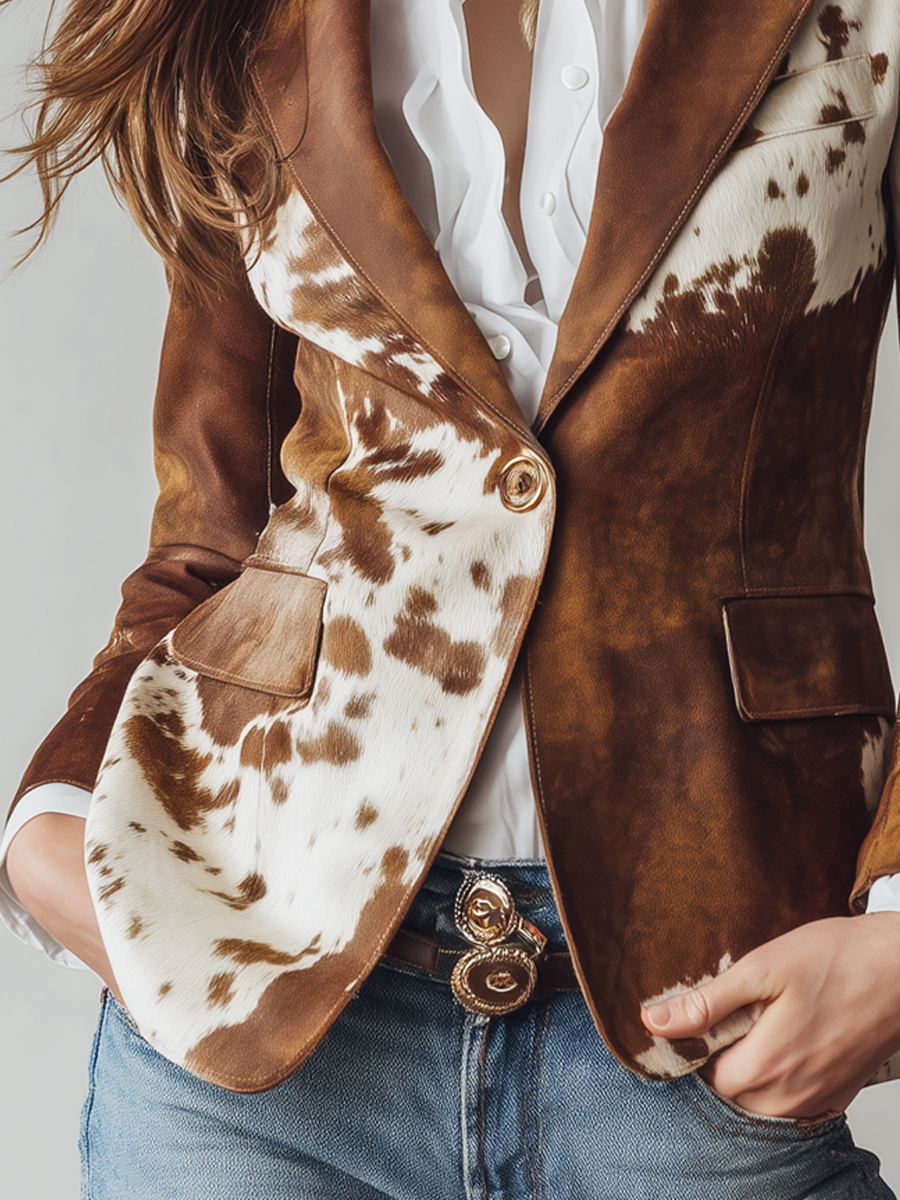 Agathe | Eco-Friendly Vintage Cow Print Blazer