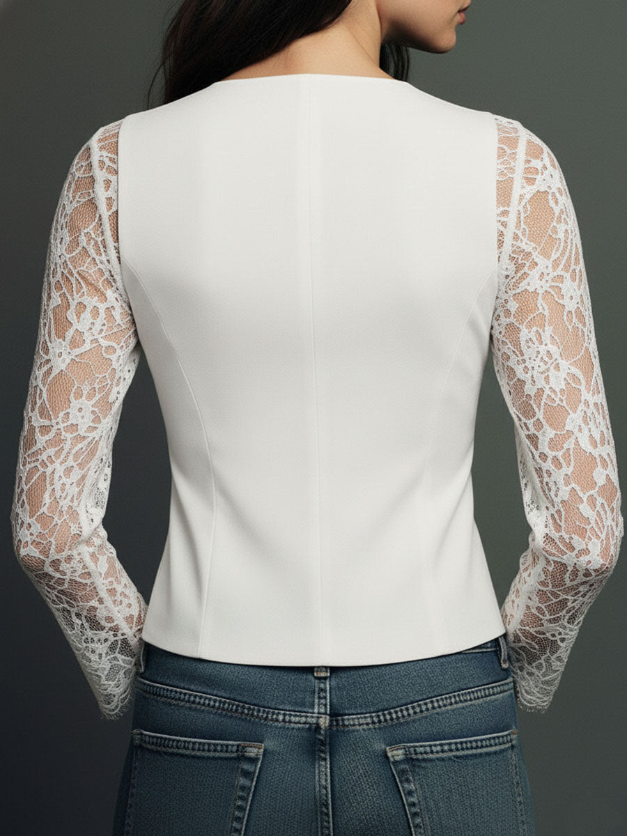 Noémie | Black Blazer Top with Sheer Sleeves