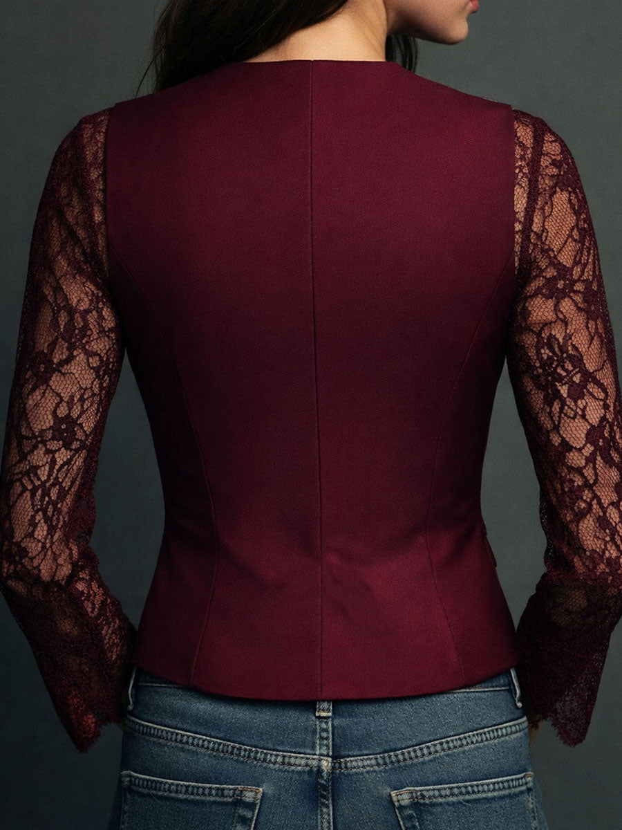Noémie | Black Blazer Top with Sheer Sleeves