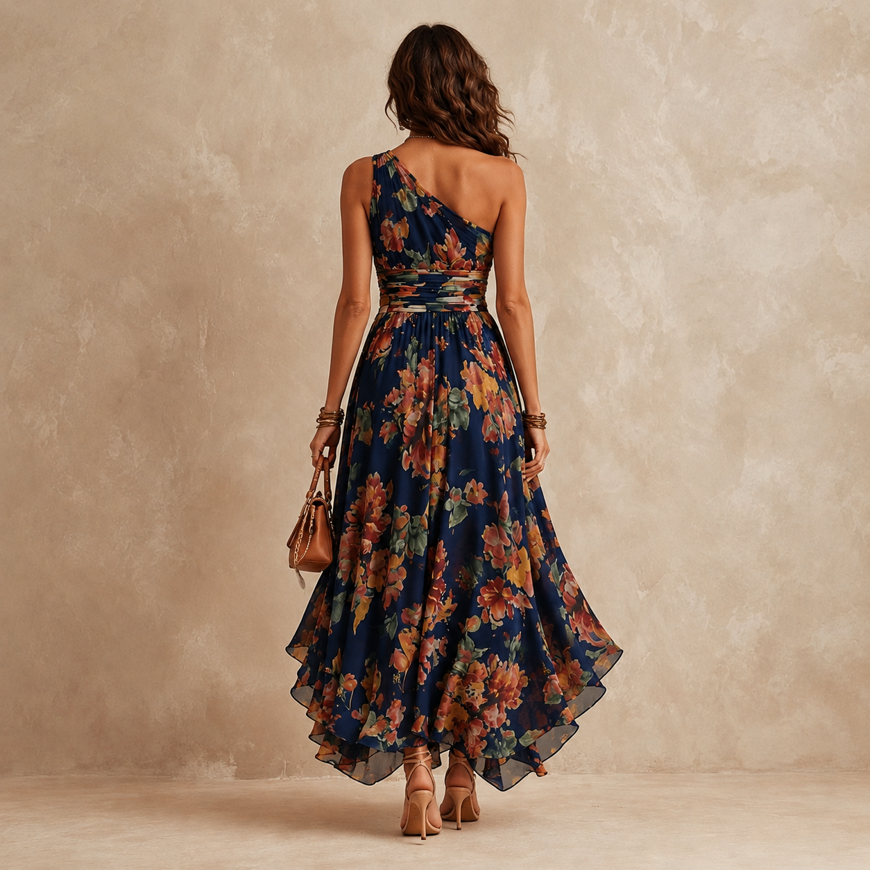Celeste one-shoulder floral maxi detail