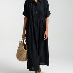 Lysandra flowing summer shirt dress - Black