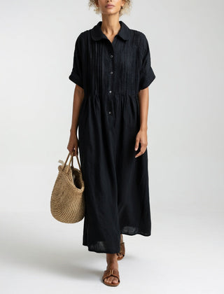 Lysandra flowing summer shirt dress - Black