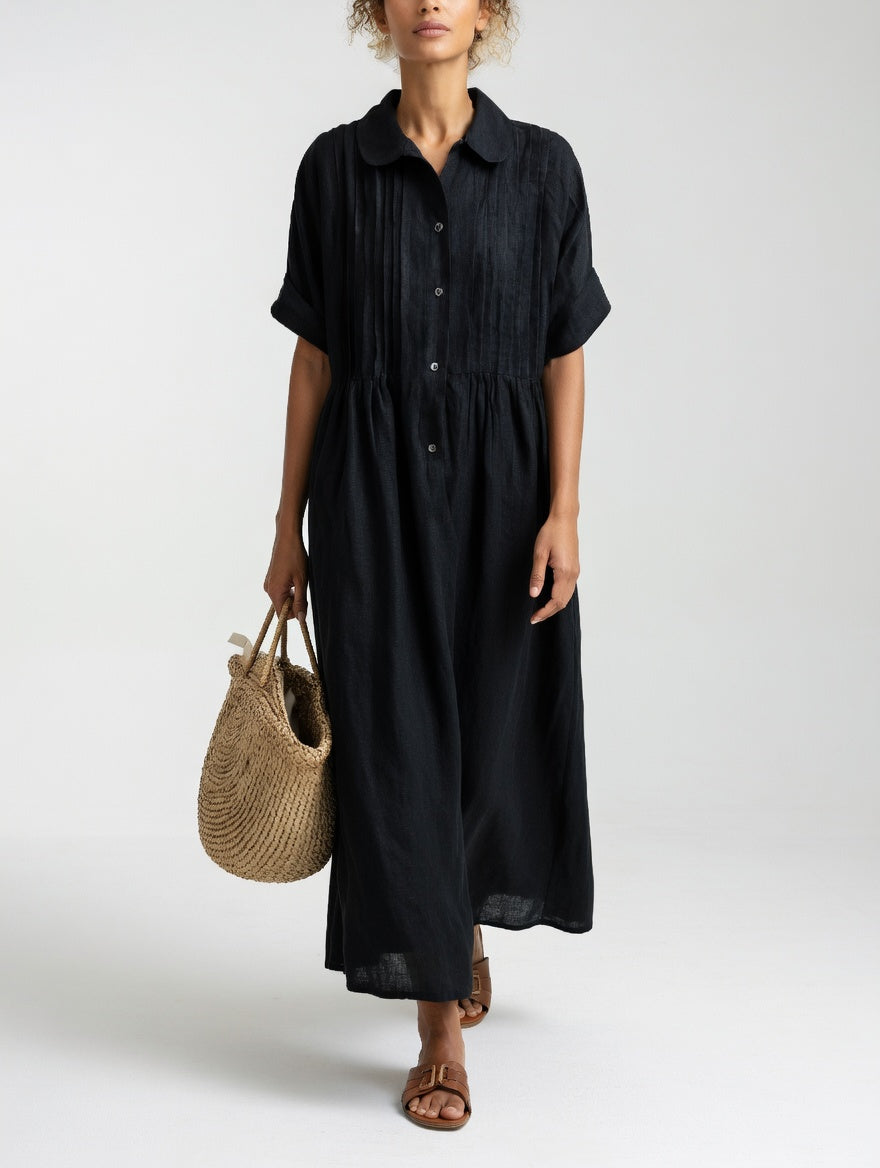 Lysandra flowing summer shirt dress - Black