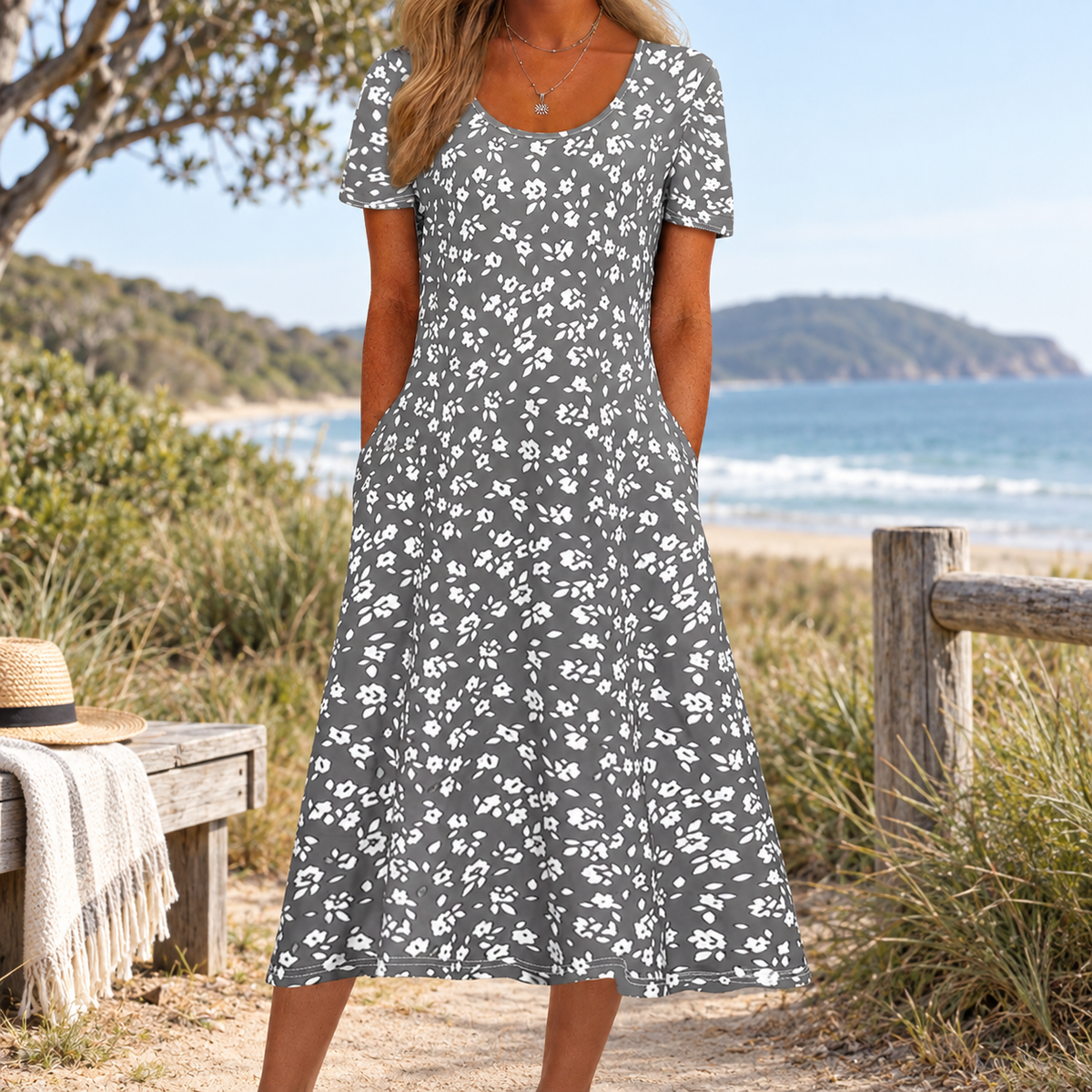Elise™ – Elegant Floral Midi Dress with a Flattering Fit