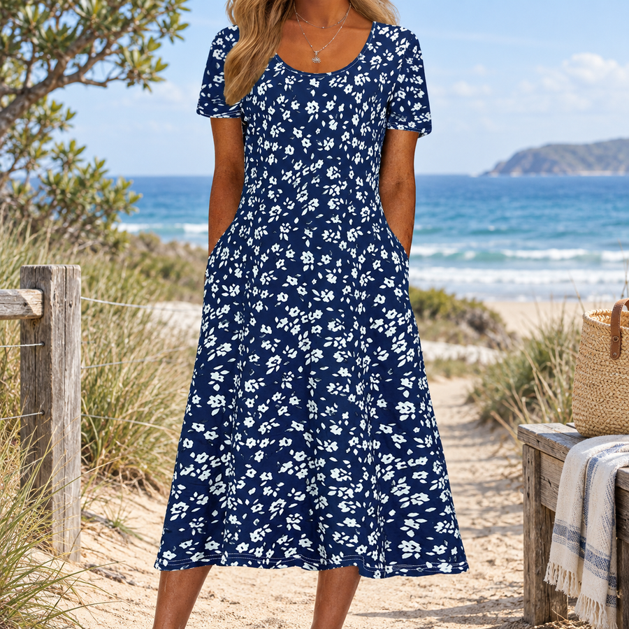 Elise™ – Elegant Floral Midi Dress with a Flattering Fit