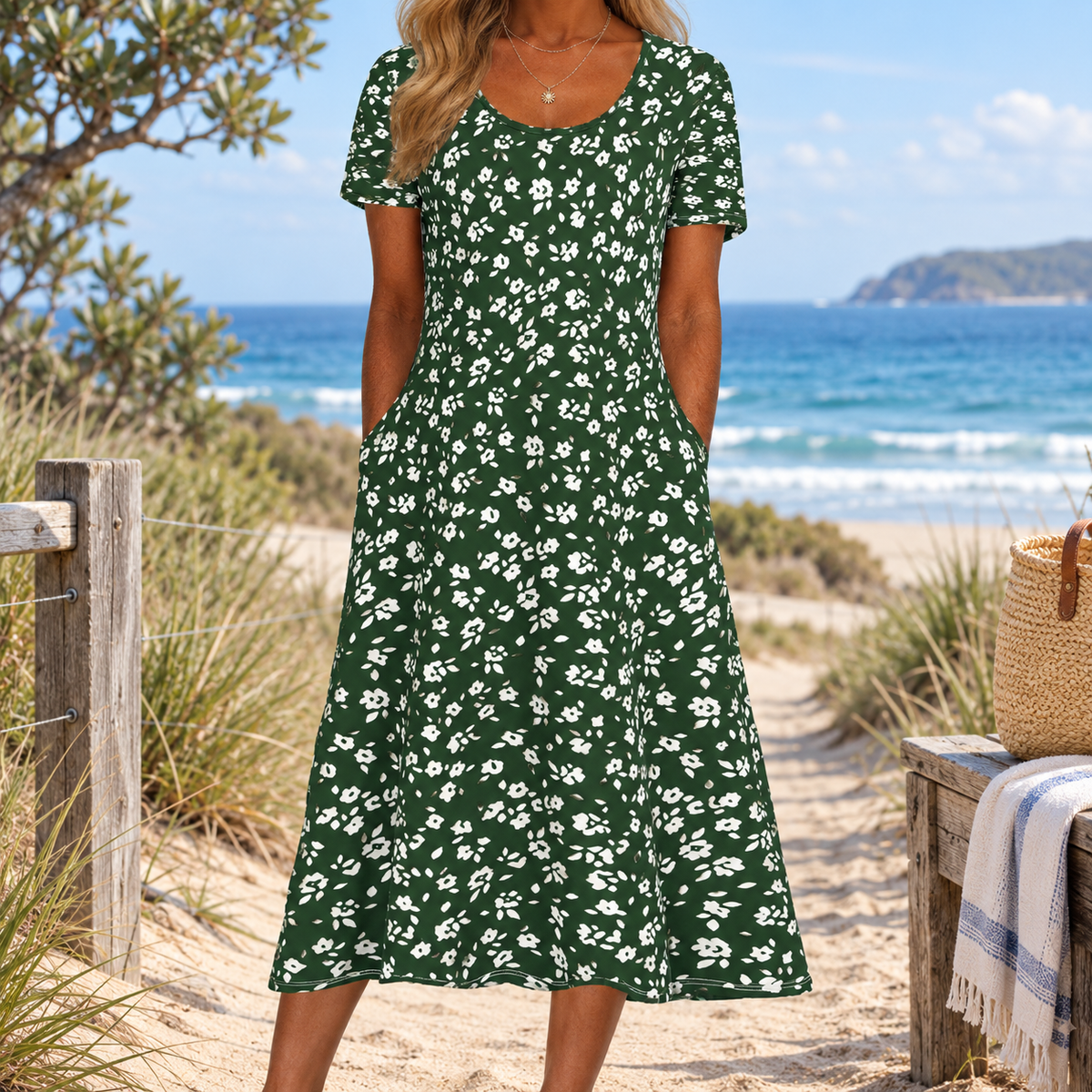 Elise™ – Elegant Floral Midi Dress with a Flattering Fit