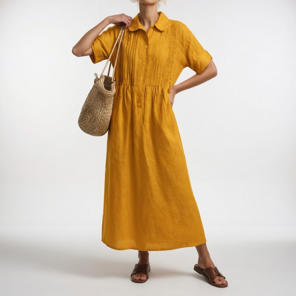 Lysandra flowing summer shirt dress - Earth Yellow