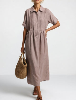Lysandra flowing summer shirt dress - Khaki