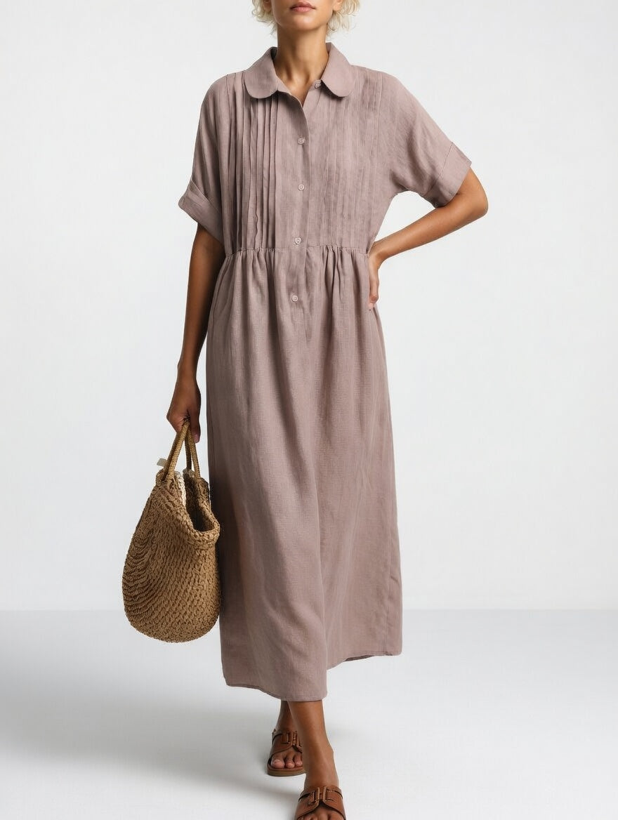 Lysandra flowing summer shirt dress - Khaki