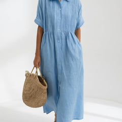 Lysandra flowing summer shirt dress - Light Blue