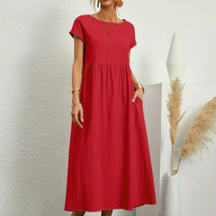 Gabrielle Flowing Midi Dress - Red