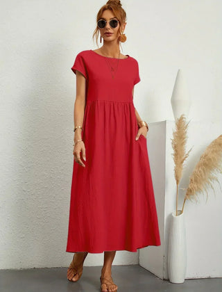 Gabrielle Flowing Midi Dress - Red