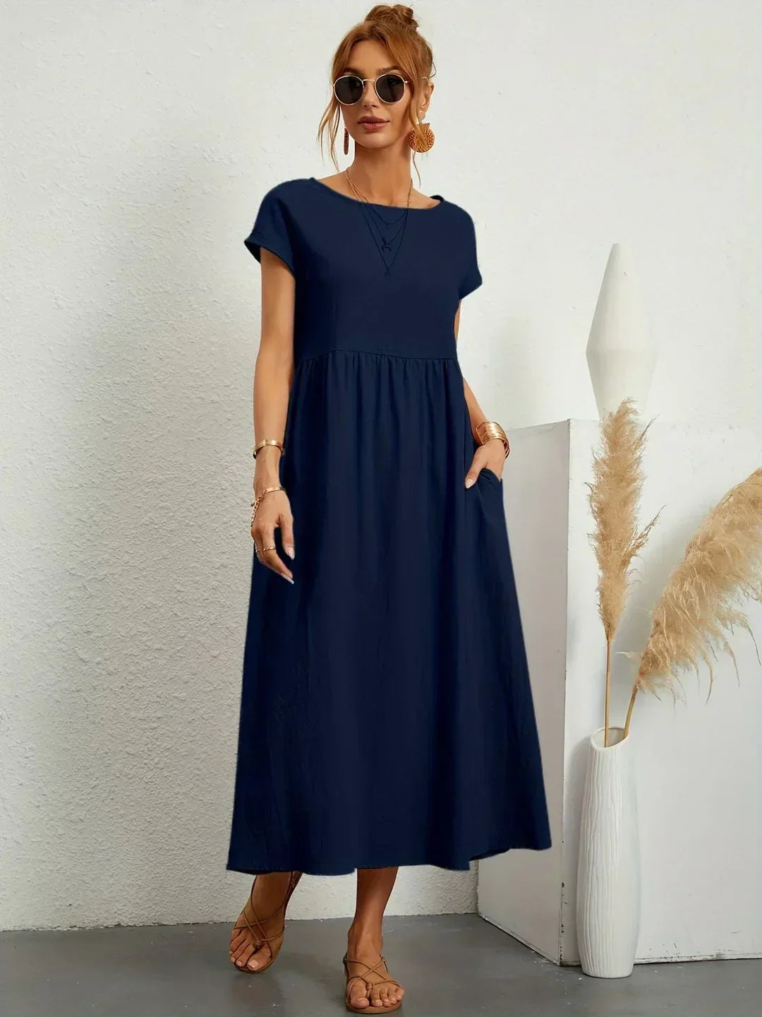Gabrielle Flowing Midi Dress - Navy Blue
