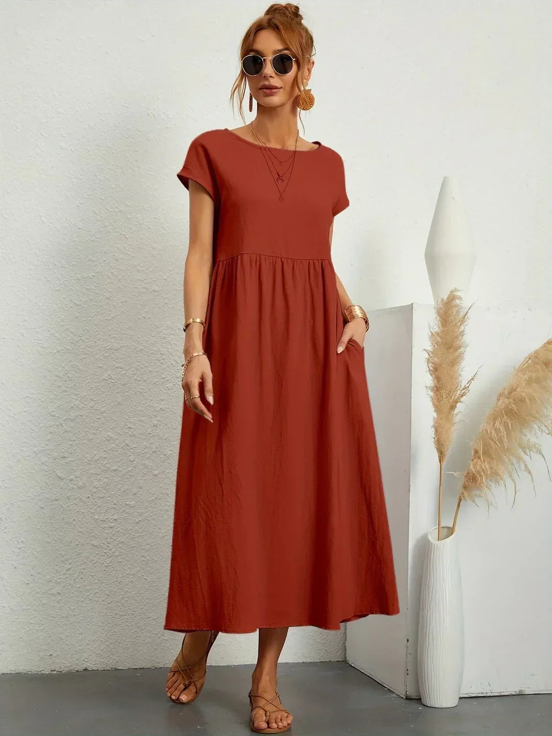 Gabrielle Flowing Midi Dress - Brown