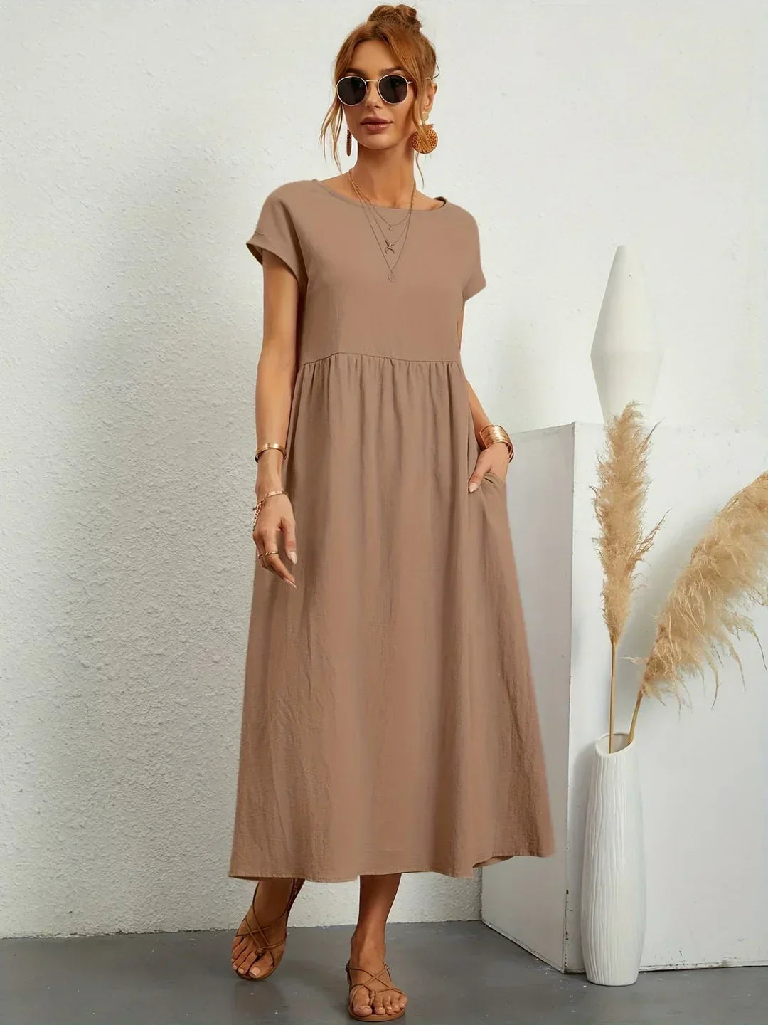 Gabrielle Flowing Midi Dress - Khaki