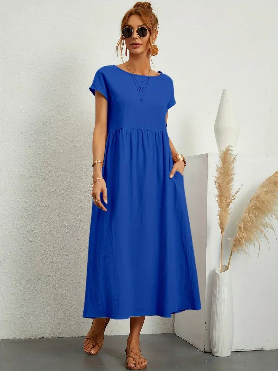 Gabrielle Flowing Midi Dress - Azure Blue