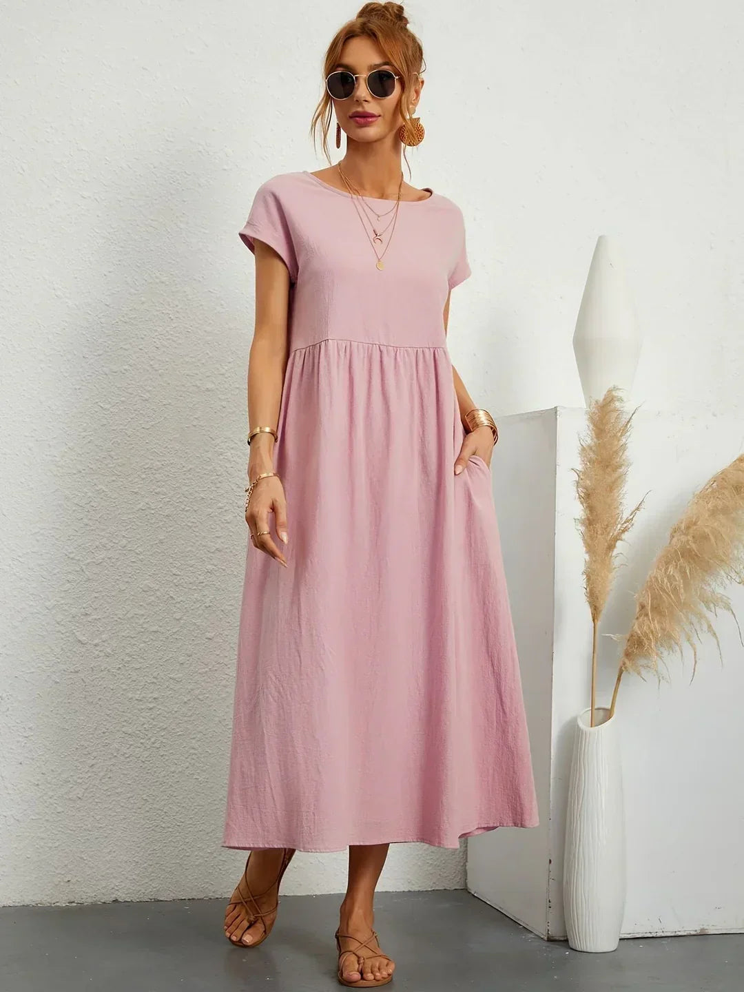 Gabrielle Flowing Midi Dress - Pink