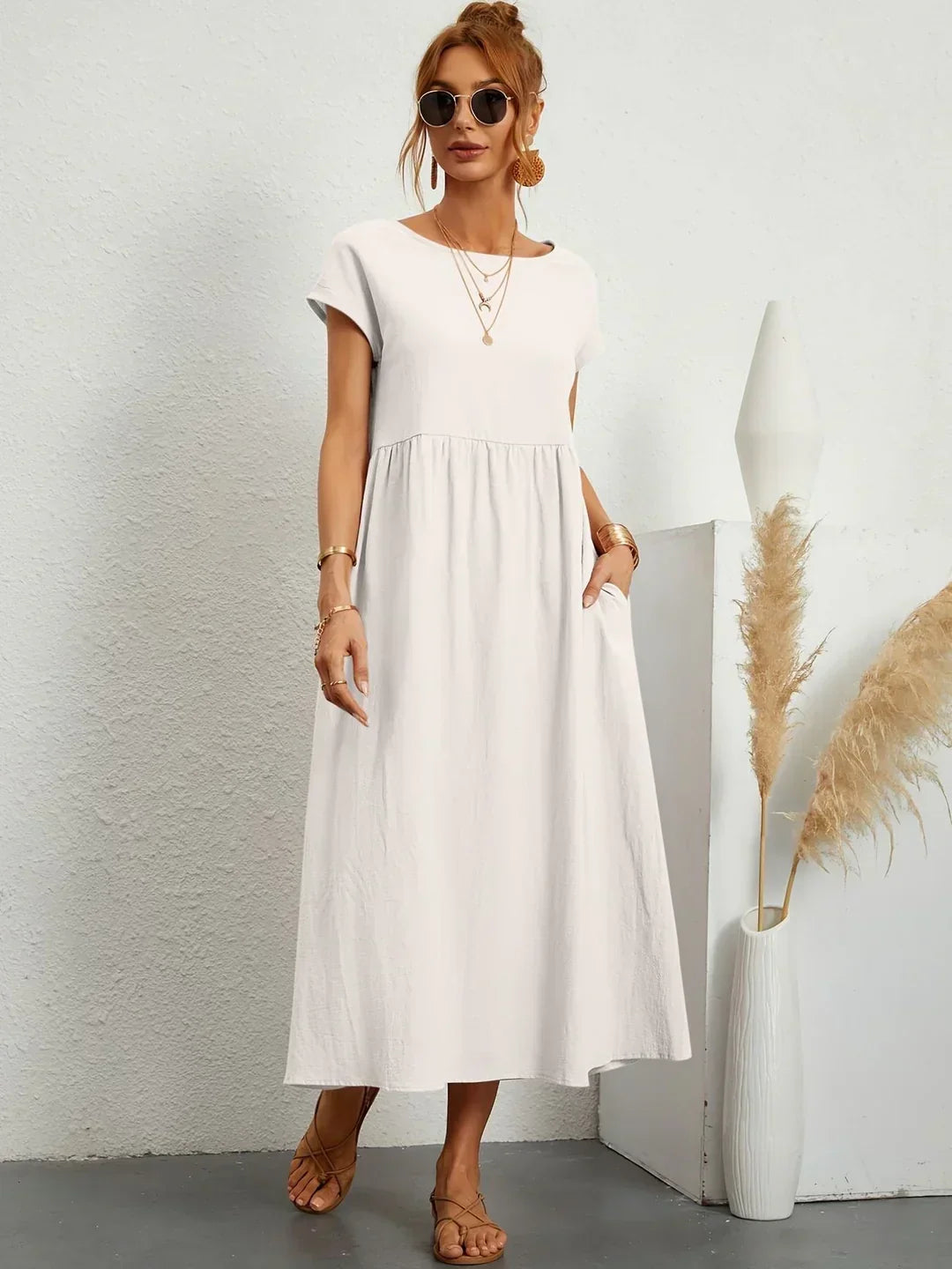 Gabrielle Flowing Midi Dress - White