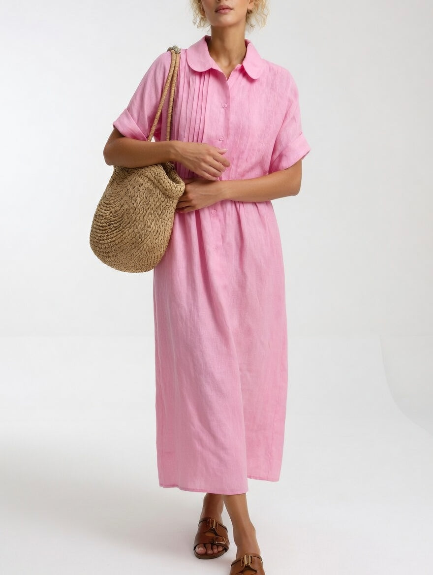 Lysandra flowing summer shirt dress - Pink