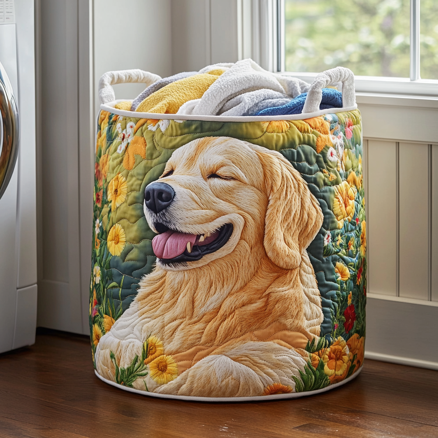 Floral Golden Retrievers Laundry Basket