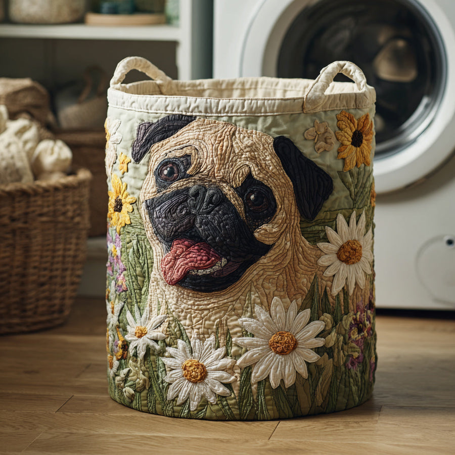 Pug Among the Daisies Laundry Basket