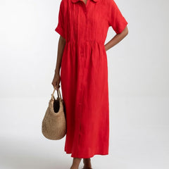 Lysandra flowing summer shirt dress - Red