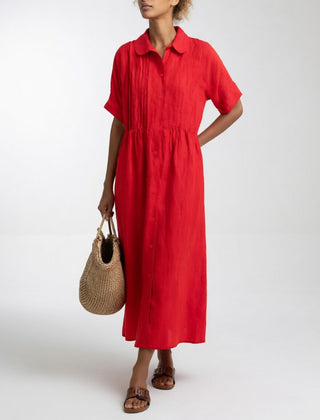 Lysandra flowing summer shirt dress - Red