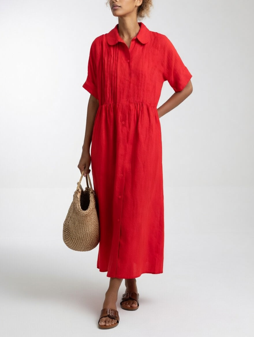 Lysandra flowing summer shirt dress - Red
