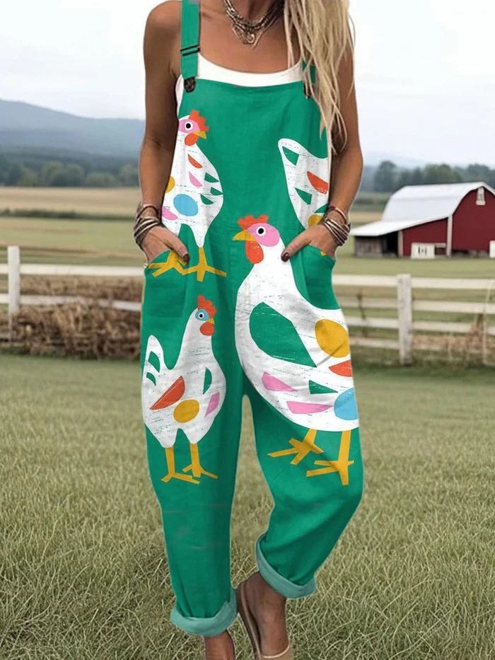 Yvette | Whimsical Hen Print Jumpsuit