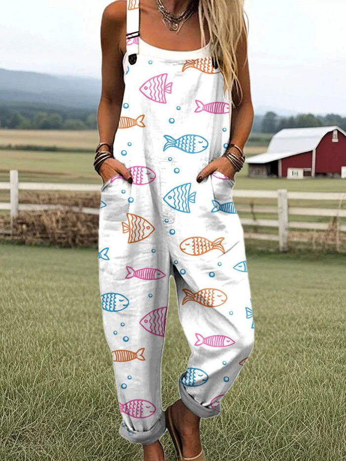 Millicent | Ocean Fish Print Jumpsuit