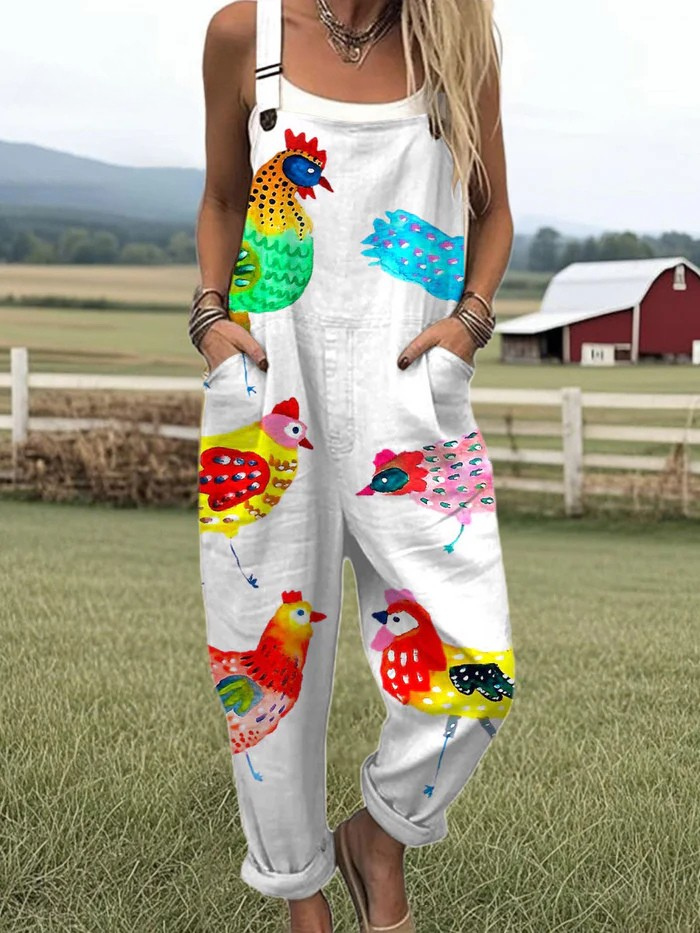 Emmeline | Farmyard Chicken Print Jumpsuit