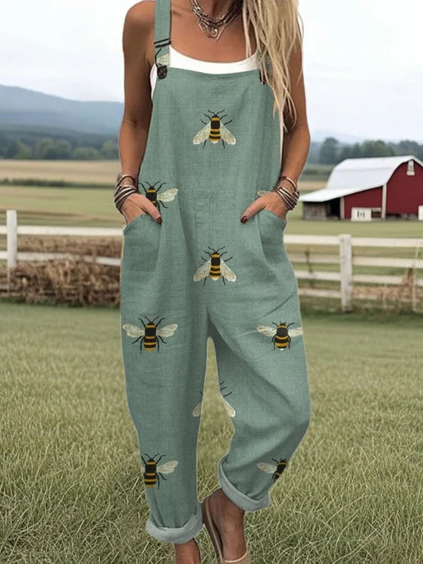 Octavia | Sage Bee Print Jumpsuit