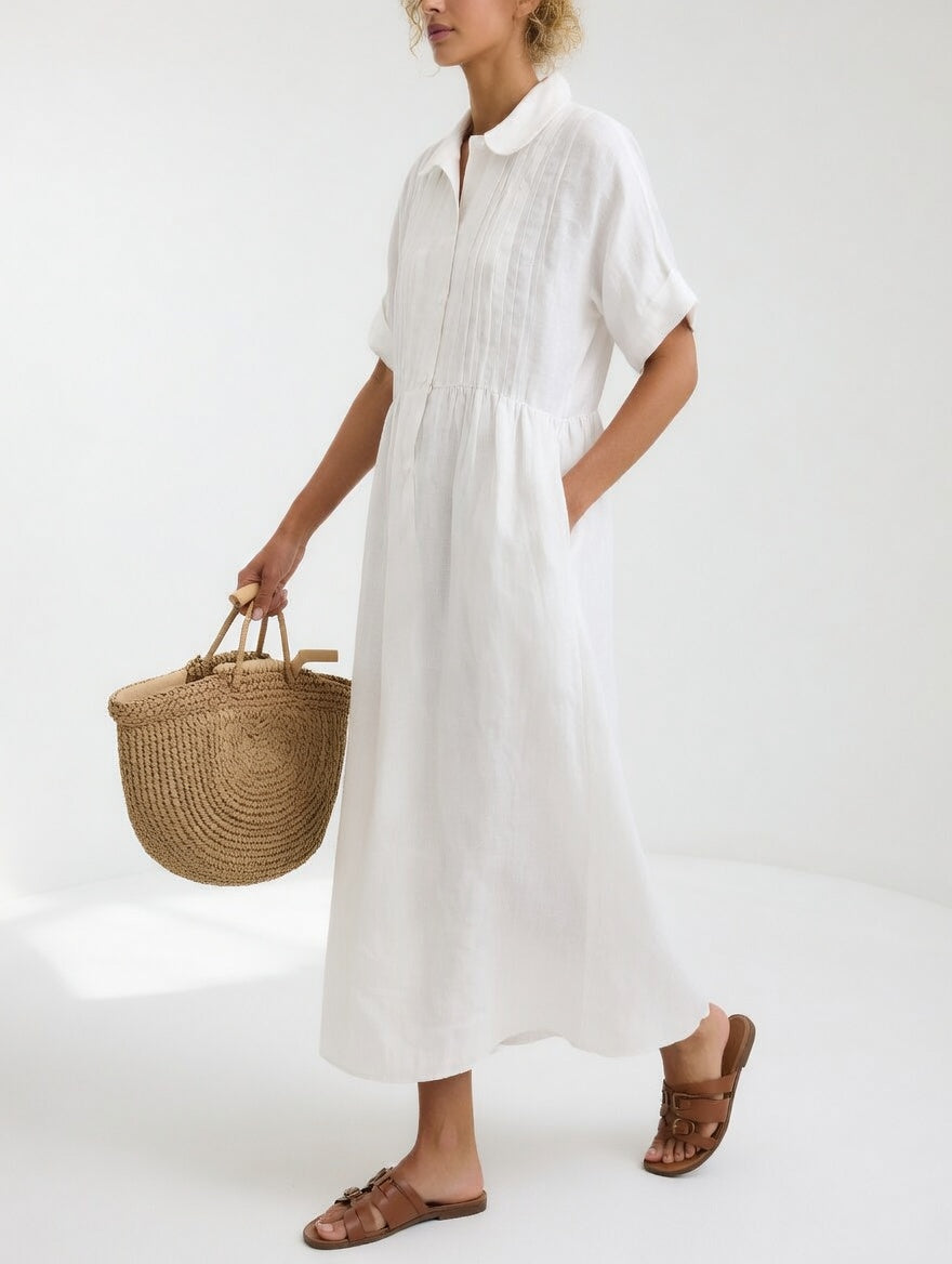 Lysandra flowing summer shirt dress - White