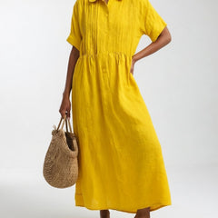 Lysandra flowing summer shirt dress - Yellow