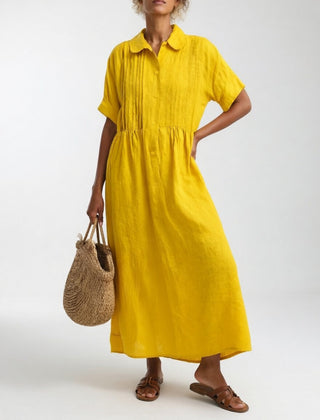 Lysandra flowing summer shirt dress - Yellow