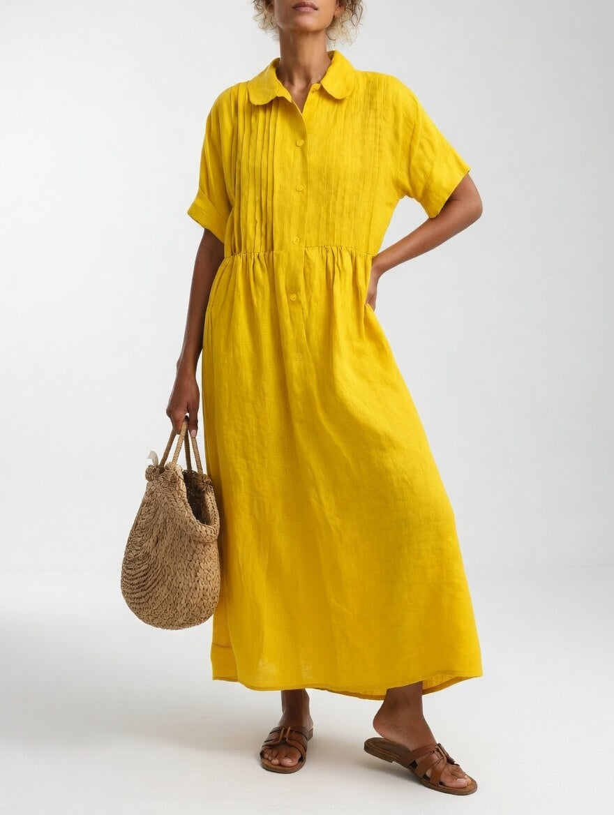 Lysandra flowing summer shirt dress - Yellow