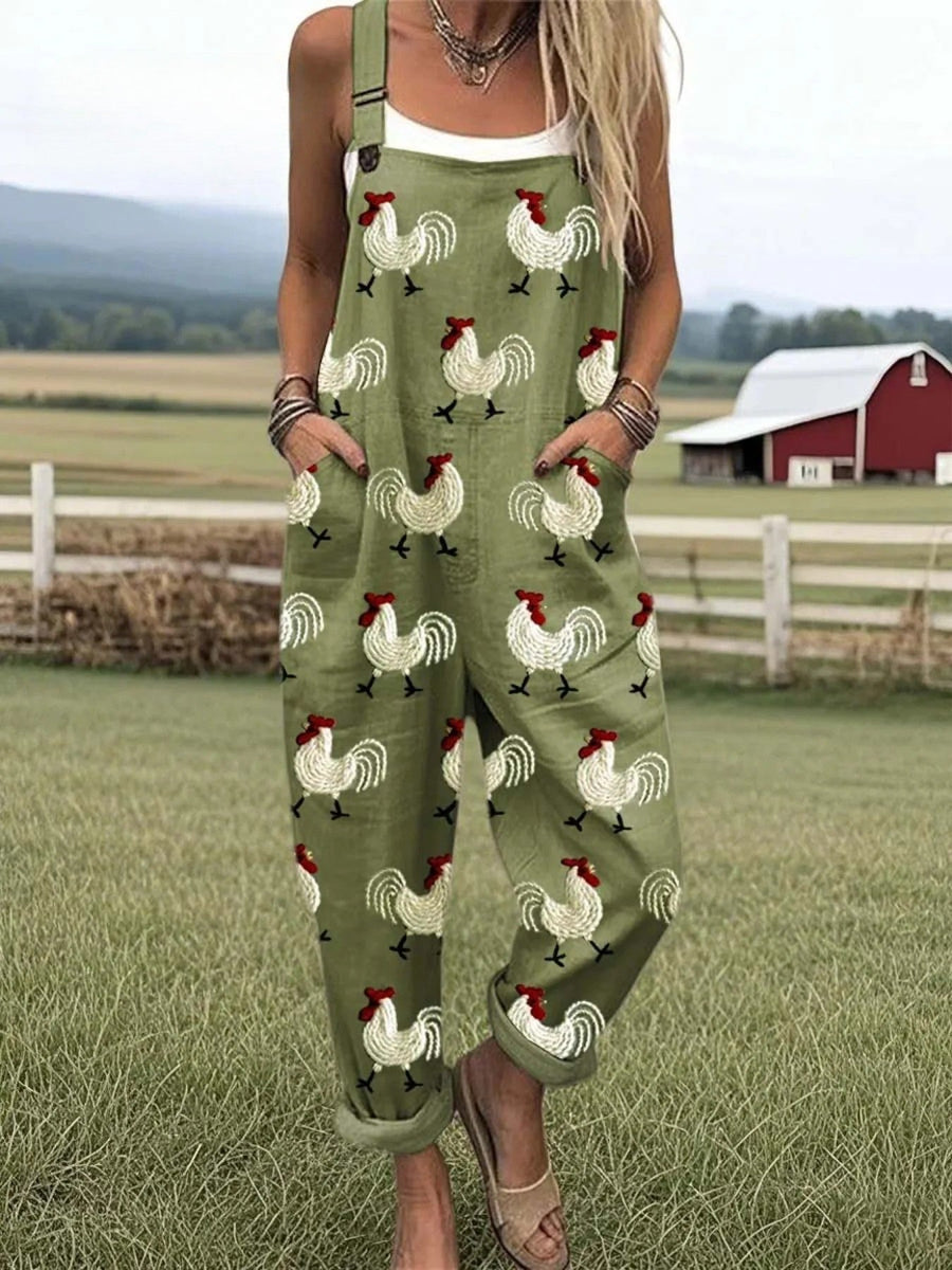 Cosette | Country Rooster Print Jumpsuit