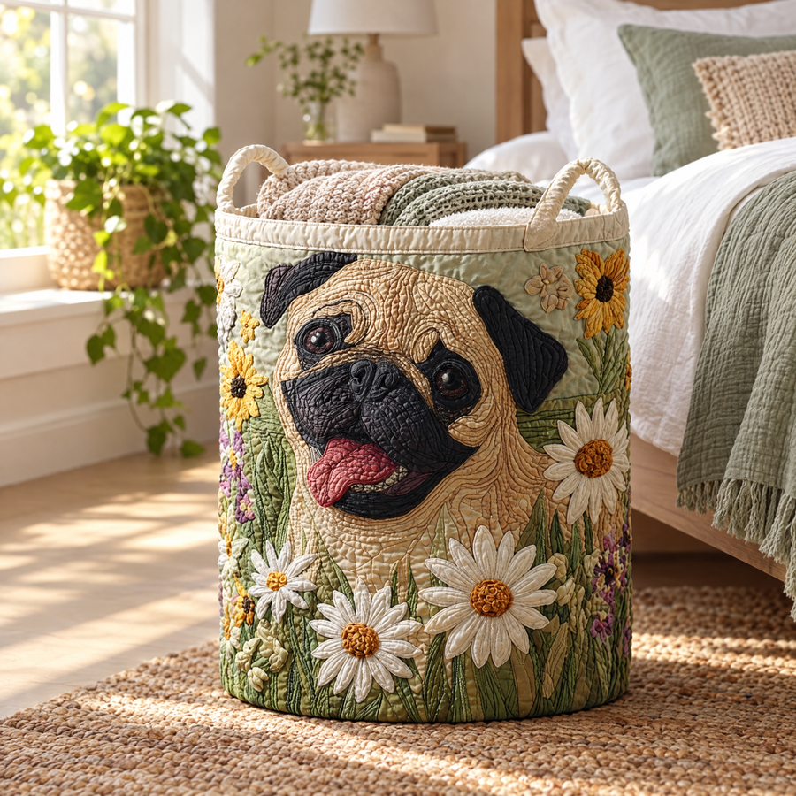 Pug Among the Daisies Laundry Basket