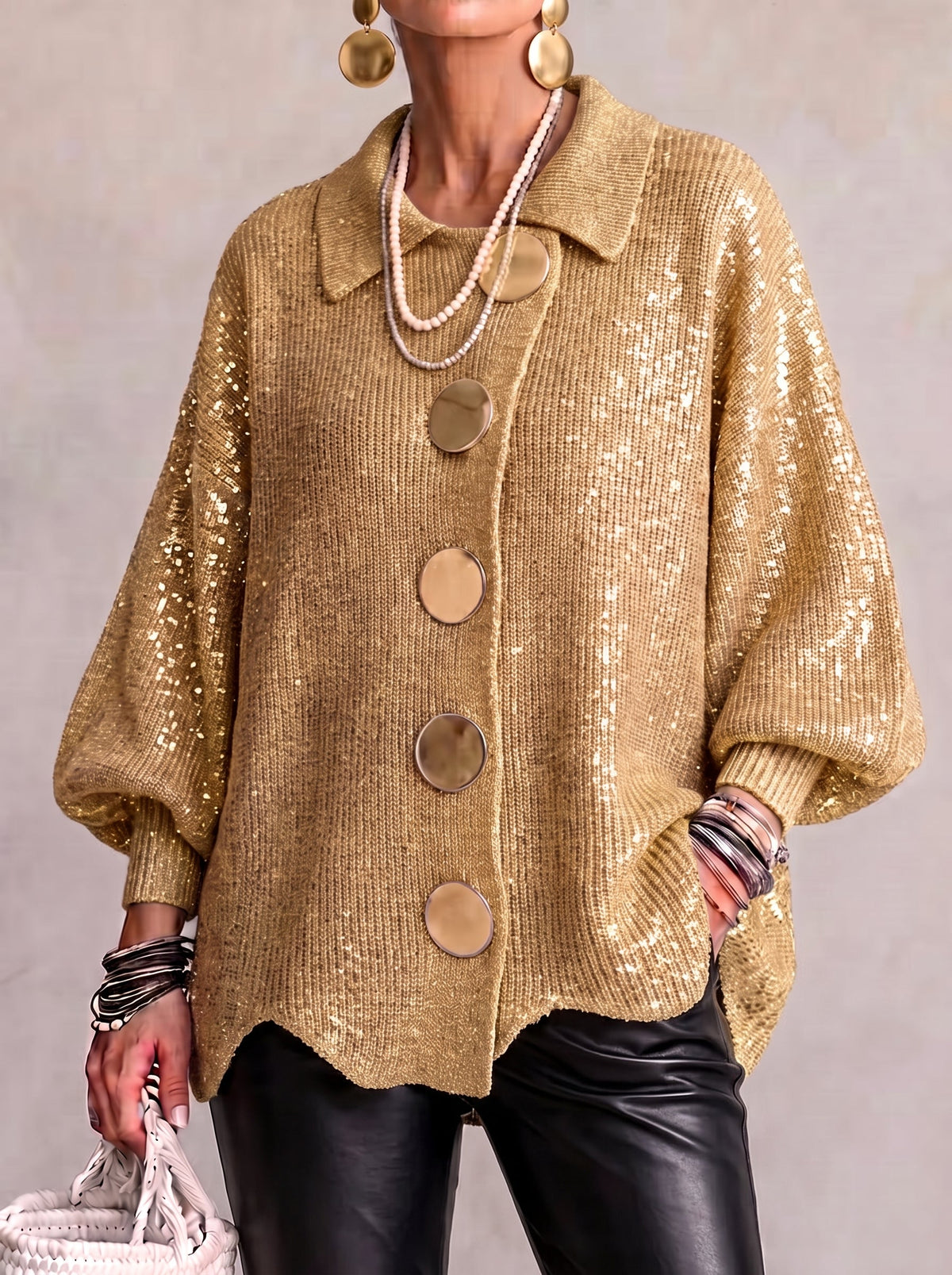 Isadora | Collared Cardigan With Large Metal Buttons