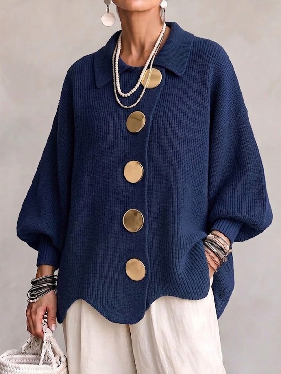 Isadora | Collared Cardigan With Large Metal Buttons