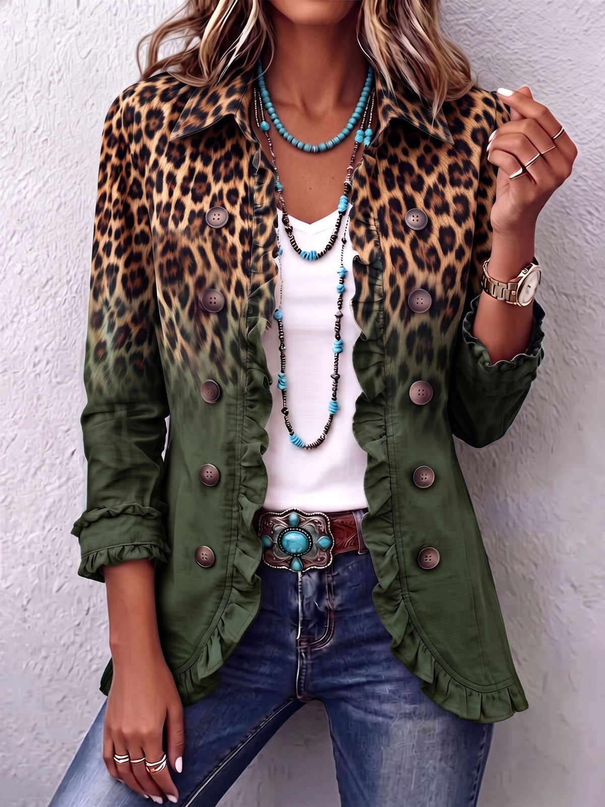 Cassandre | Gradient Leopard Print Ruffle Blazer