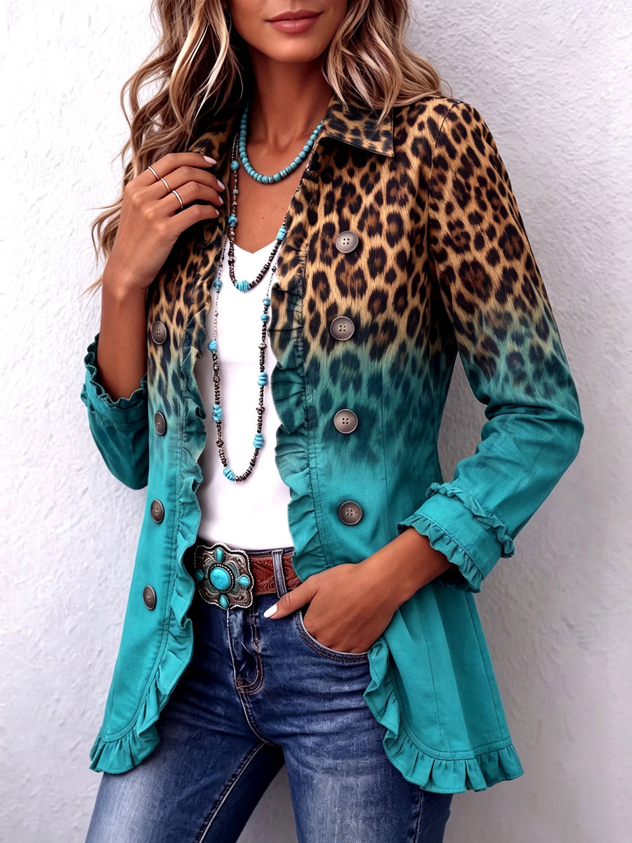 Cassandre | Gradient Leopard Print Ruffle Blazer