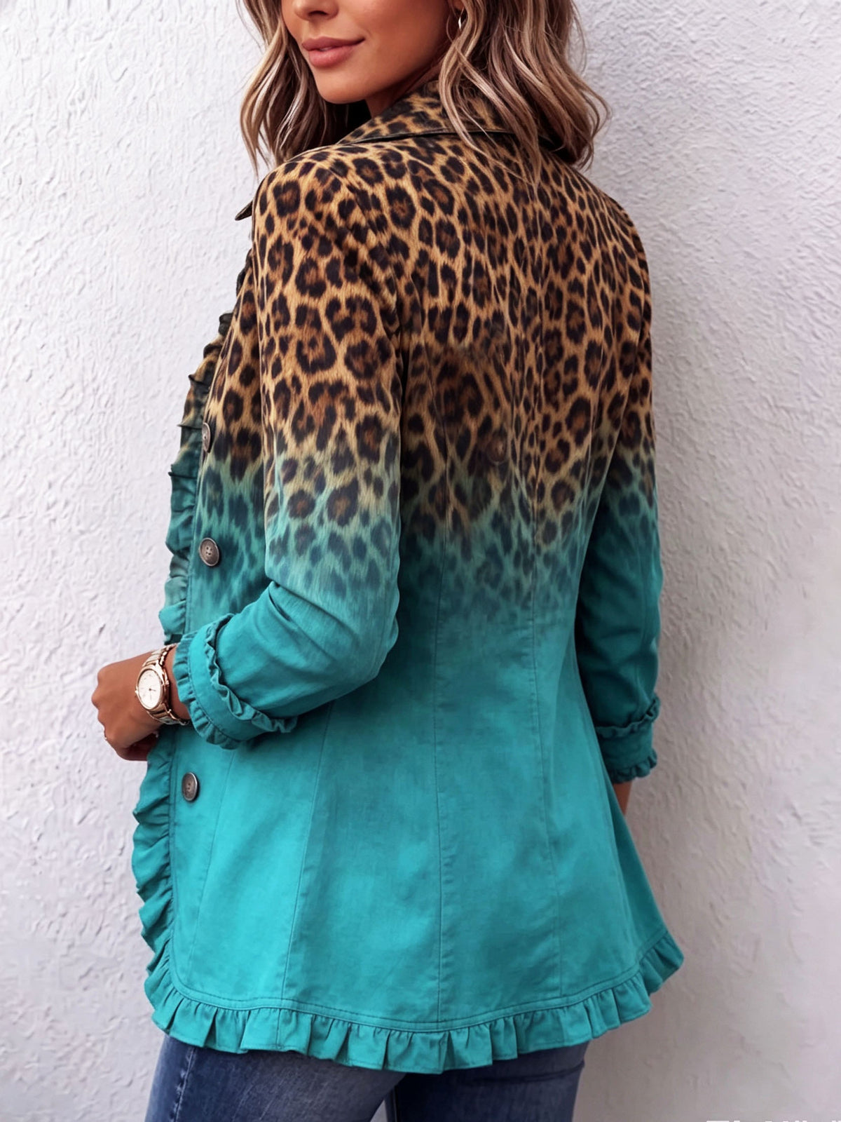Cassandre | Gradient Leopard Print Ruffle Blazer