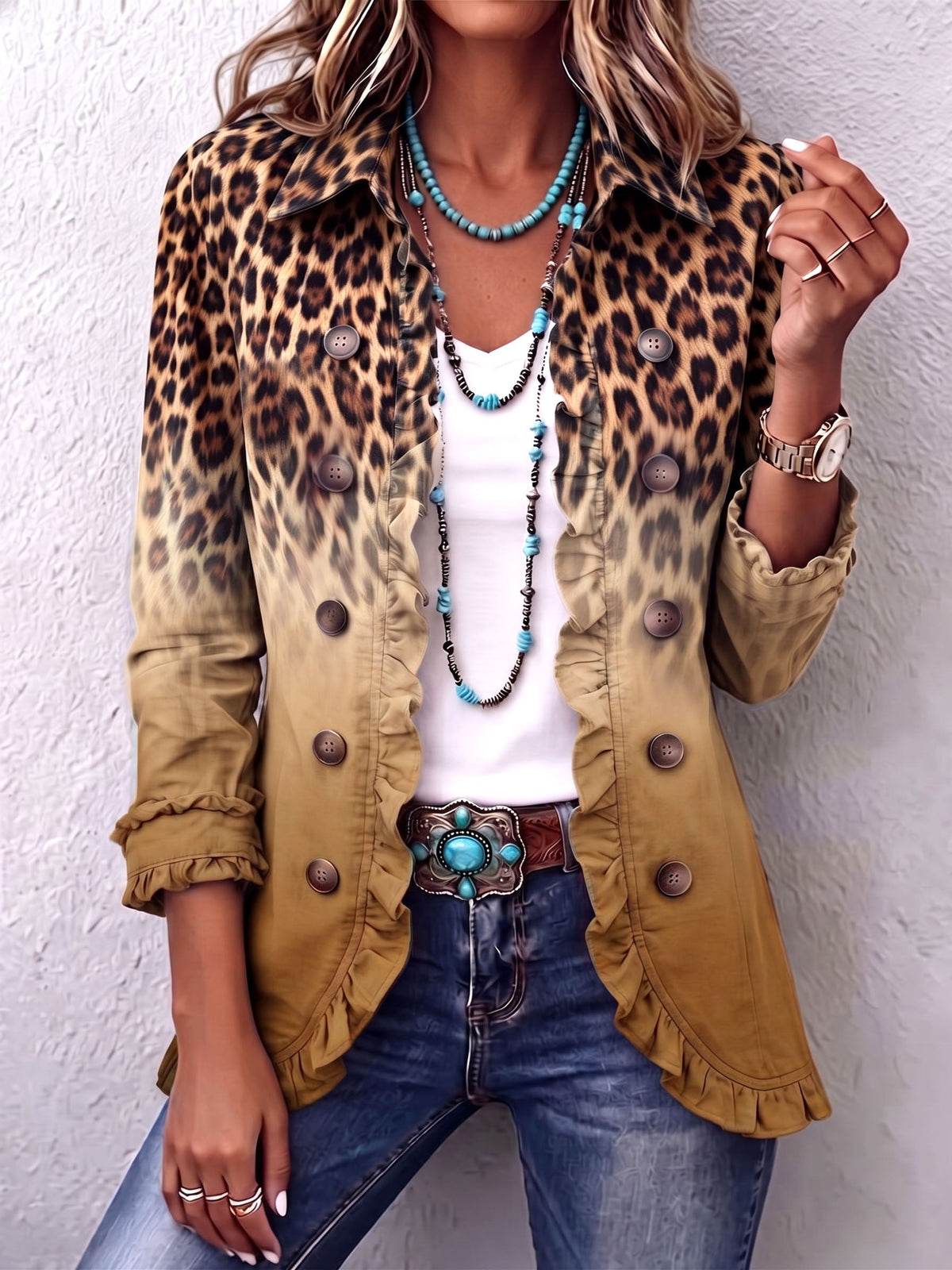 Cassandre | Gradient Leopard Print Ruffle Blazer
